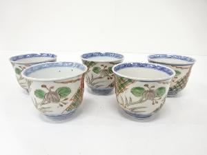 古伊万里　染付　赤絵　桐　蕎麦猪口　5客揃